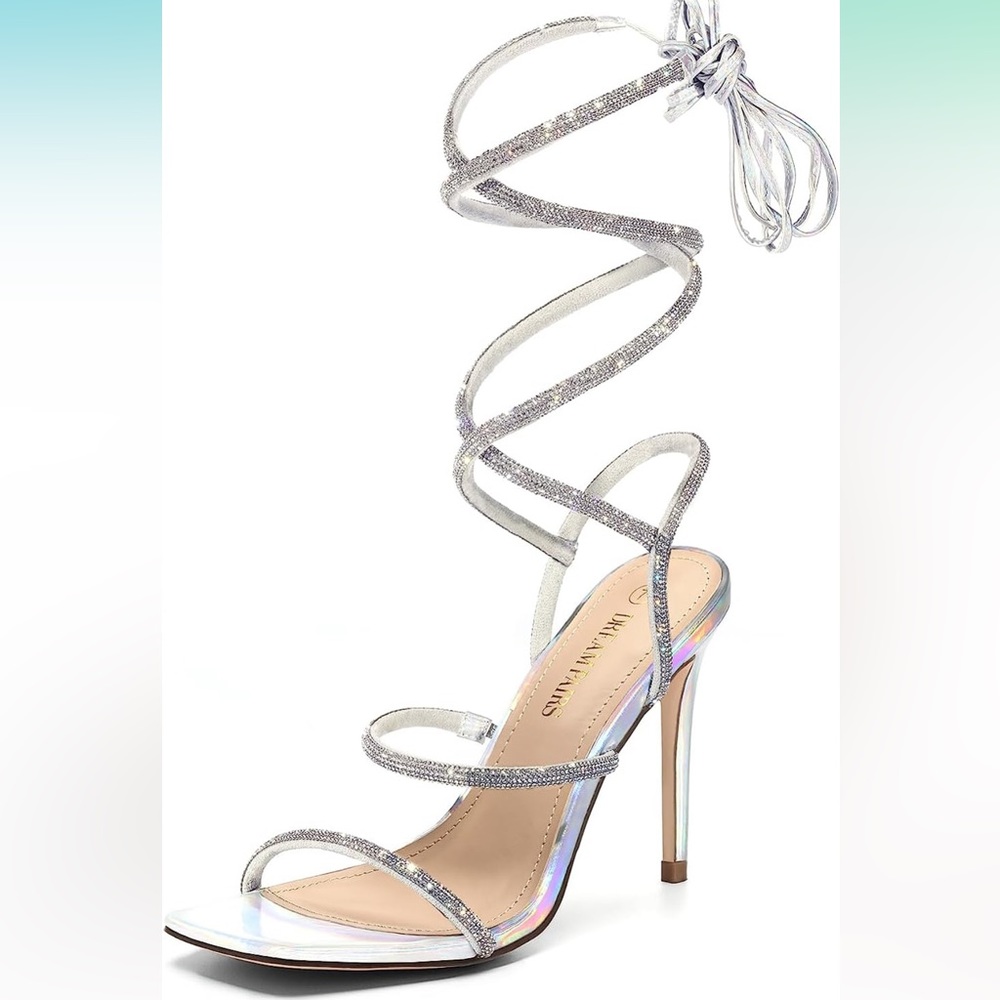 Silver strap heels, size 8 in women